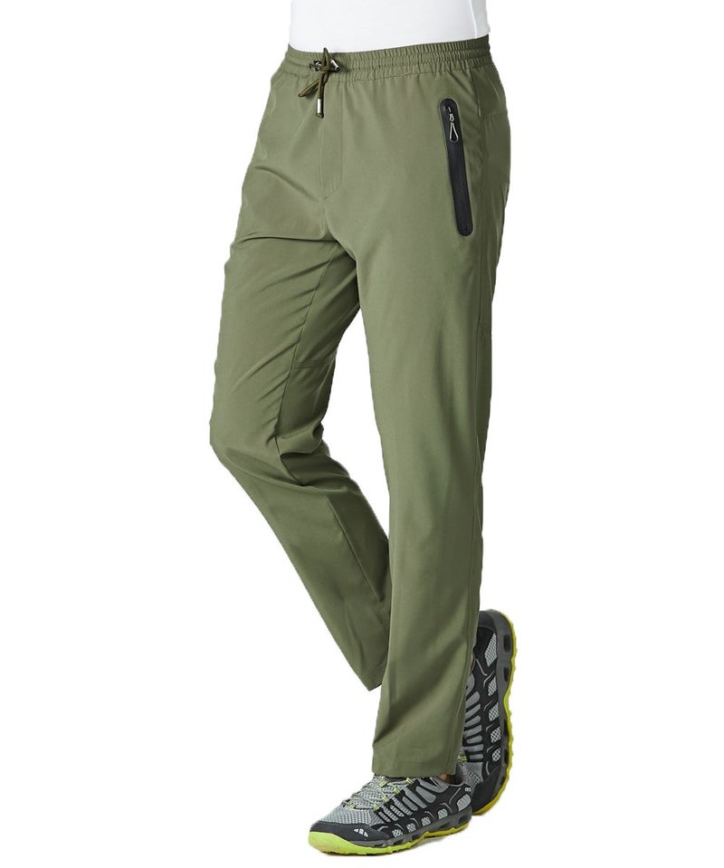 Gopune Men's Lightweight Hiking Travel Pants Breathable Athletic Workout Active Joggers Zipper Pockets (Army Green,L) - Image 3
